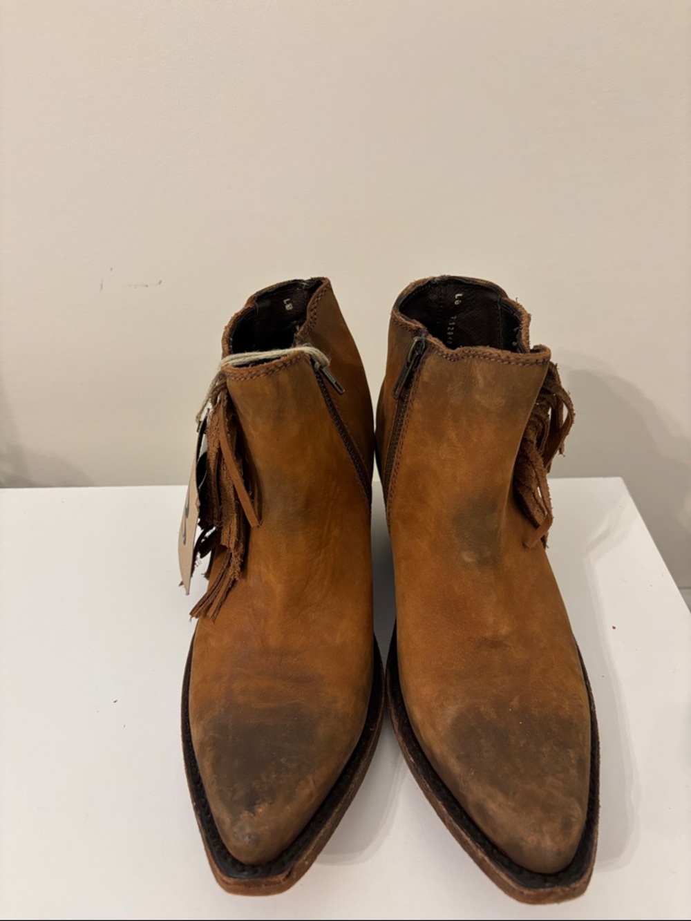 Liberty Black Brown Leather Distressed Fringe Ankle Boots